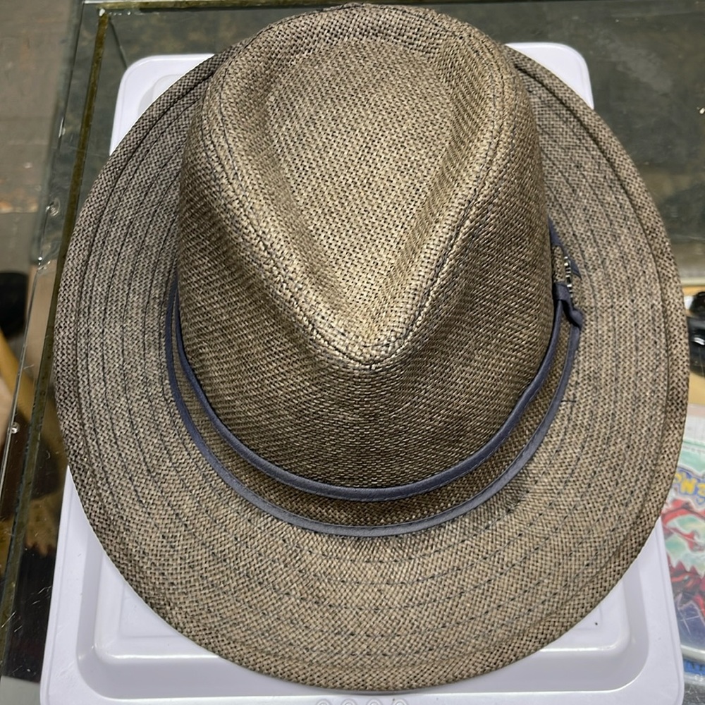 Lucky 7 Beach Classic Trilby Fedora Hat tan straw w/ blue band men/ women size L